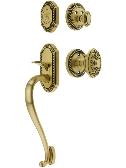 Newport Entry Lock Set in Antique Brass Finish with Grande Victorian Knob and